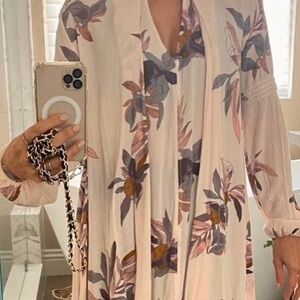 Free People Pink V-Neck Sundress with Bishop Sleeves